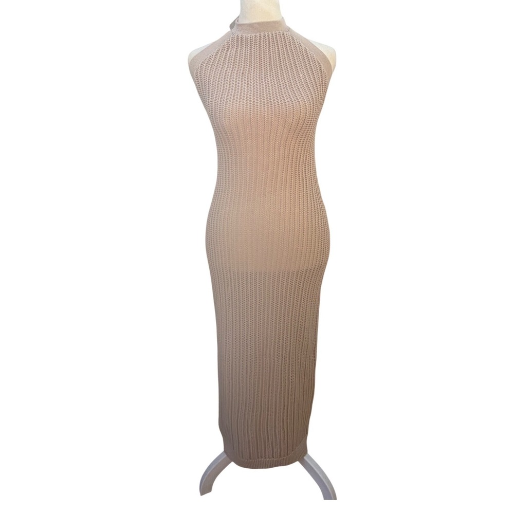 Summersalt Womens Tan Cotton Crochet Halter Neck Open Back Maxi Dress XS
